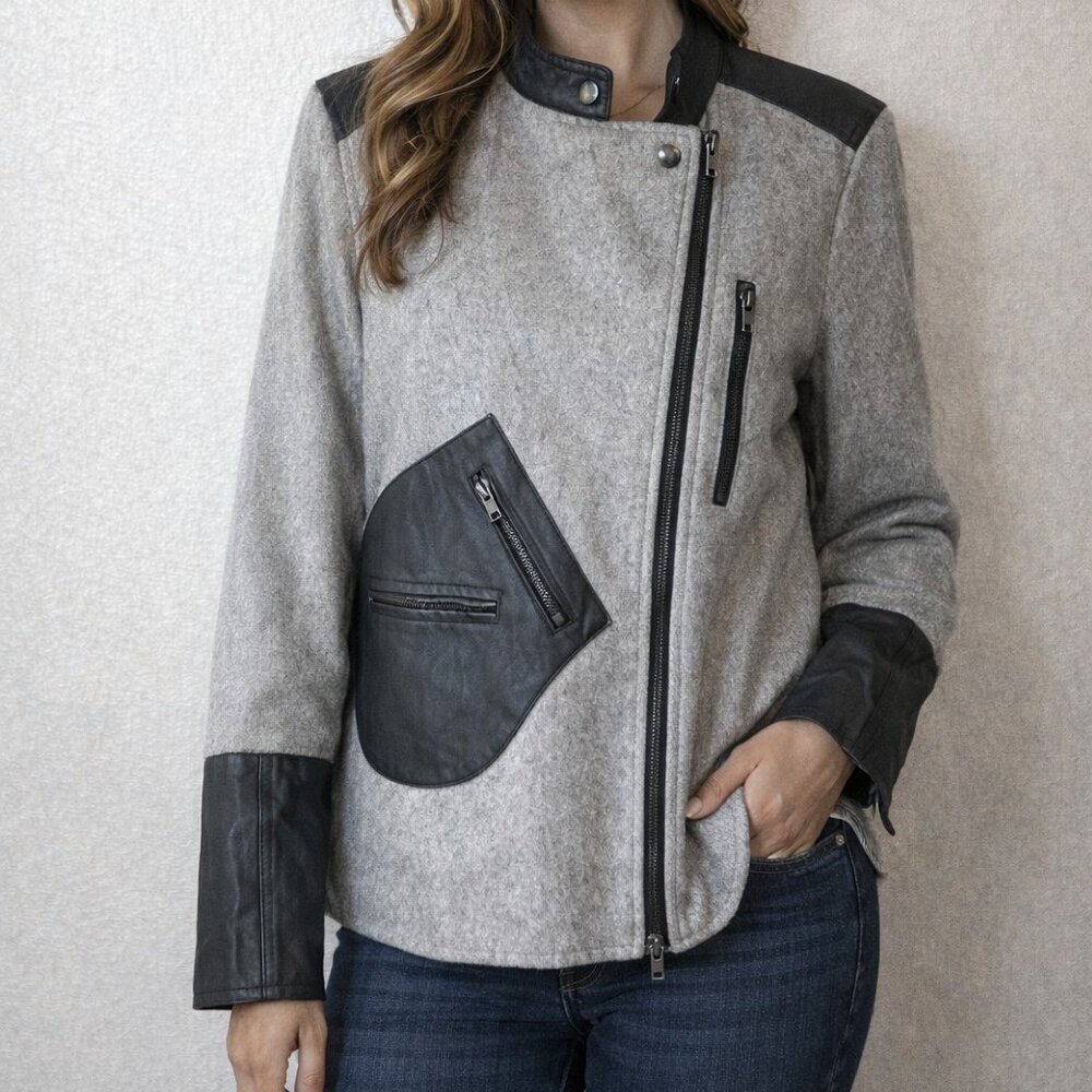 Weekday, size small, Gray and Black Biker Jacket, wool blend, Nikita mix